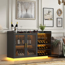 Wine Bar Cabinet with LED Lights, Glass Doors & Removable Wine Racks
