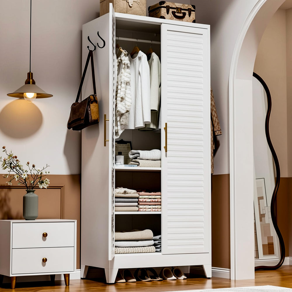 71" Metal Wardrobe Closet with Louvered Doors & Adjustable Shelves
