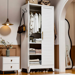 71" Metal Wardrobe Closet with Louvered Doors & Adjustable Shelves