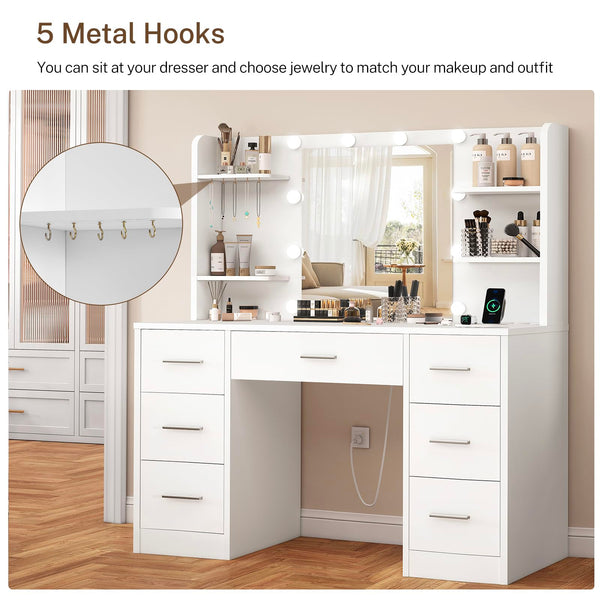 Vanity Desk with LED Mirror, Drawers & Charging Station
