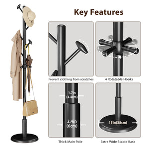 Freestanding Wood Coat Rack with 10 Hooks