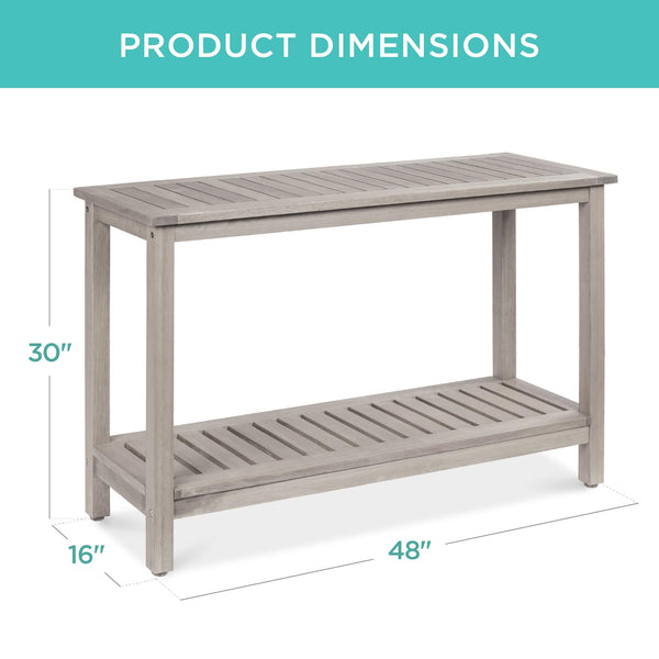 2-Shelf Eucalyptus Wood Console Table Indoor Outdoor