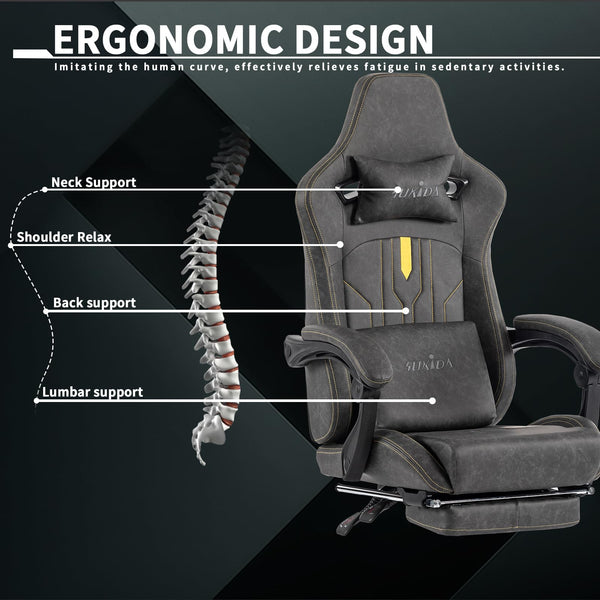 Gaming Chair with Footrest Ergonomic Computer Chair Massage Lumbar Cushion, Racing Video Game Chair Adjustable Rocker Recliner Executive Office Desk Chair Pu Leather for Adults