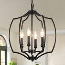4-Light Black Farmhouse Lantern Chandelier with Geometric Cage
