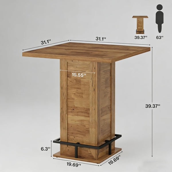 Square Bar Height Pub Table with Footrest