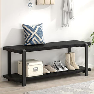 Entryway Bench with Shoe Storage, Industrial Style, 47"