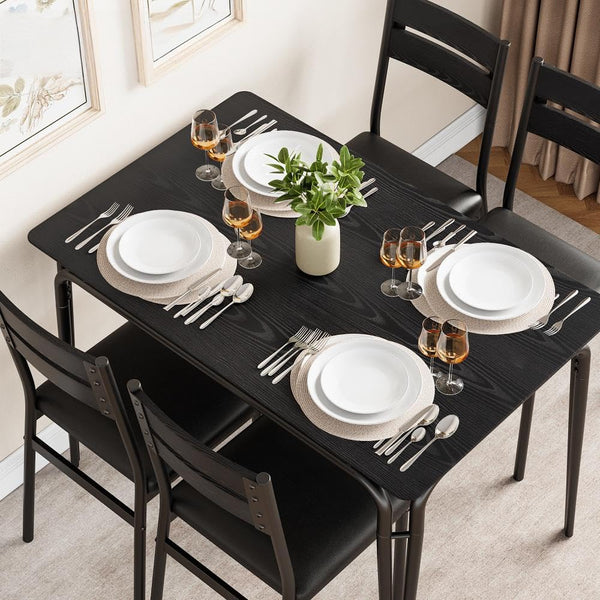 5-Piece Dining Table Set with 4 Chairs – Modern Black
