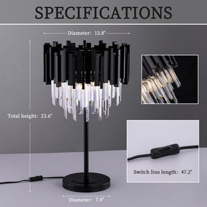 Black Crystal Table Lamp with Metal Base
