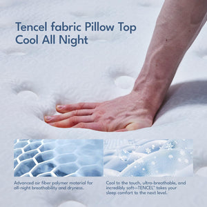 14 Inch Pillow Top Hybrid Mattress – Gel Memory Foam, Pocket Coils, Tencel Cover
