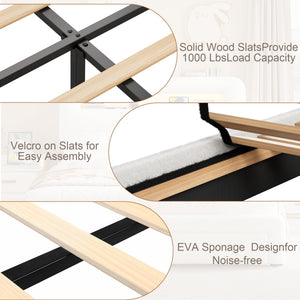 Twin Platform Bed Frame with LED Light, Charging Station, Storage Headboard & Drawer