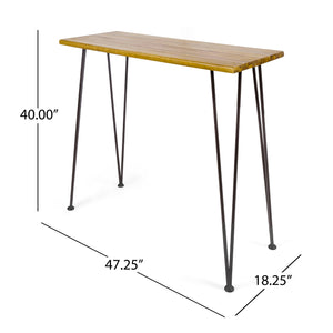 Outdoor Acacia Wood Bar Set with Wrought Iron Frame