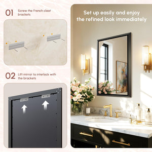 Rectangular Wall Mirror with Brushed Black Aluminum Frame