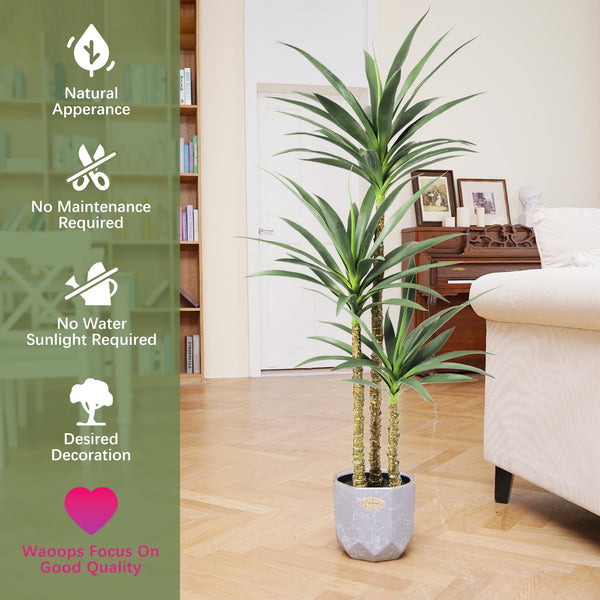 Artificial Agave Tree 5.3 Ft with 3 Trunks – Indoor Outdoor Fake Plant
