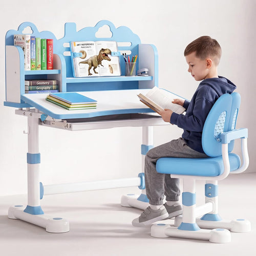 Height Adjustable Kids Desk and Chair Set with Storage