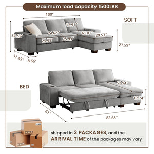 L-Shaped Convertible Sofa Bed with Storage
