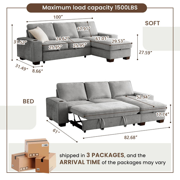 L-Shaped Convertible Sofa Bed with Storage