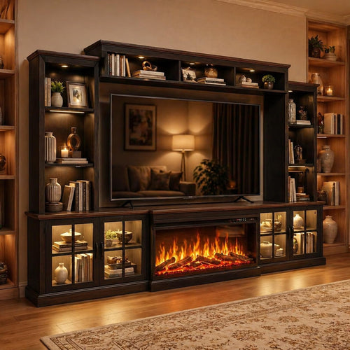 98" Farmhouse TV Stand with Fireplace & Barn Doors