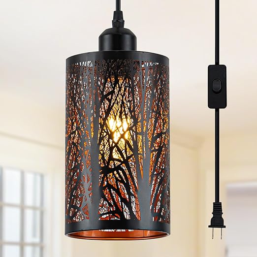Black Gold Hollow-Carved Pendant Light – Farmhouse Metal Fixture