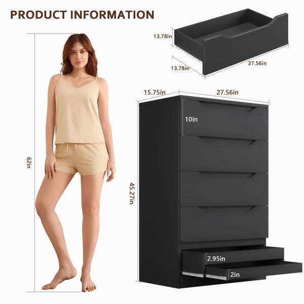 5-Drawer Dresser with Hidden Storage Compartment