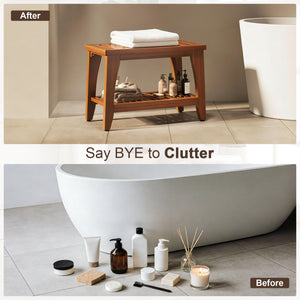 Teak Shower Bench with Storage Shelf