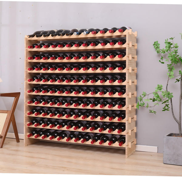 144-Bottle Freestanding Wood Wine Rack with Modular Stackable Shelves