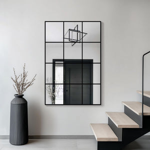 Windowpane Grid Wall Mirror – Black Metal Frame