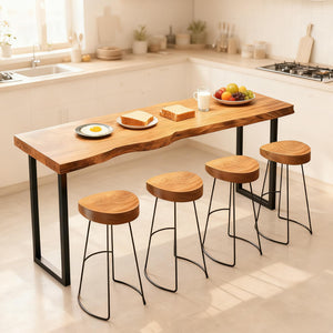 Narrow Bar Table with Wood Grain Top & Metal Frame