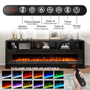 65" Fireplace TV Stand with 60" Crystal Electric Fireplace Insert