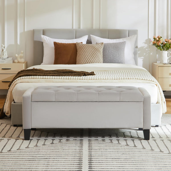 Velvet Storage Ottoman Bench with Side Pockets