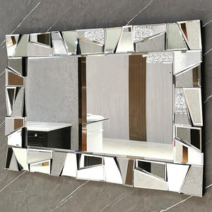 Large Rectangular Beveled Wall Mirror with Uneven Glass Frame
