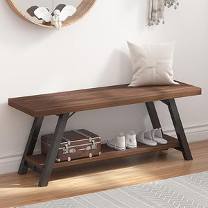 Entryway Storage Bench – Wood & Metal Shoe Bench