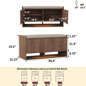 Fluted Shoe Storage Bench with LED Sensor Light