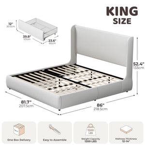 King Upholstered Wingback Storage Bed