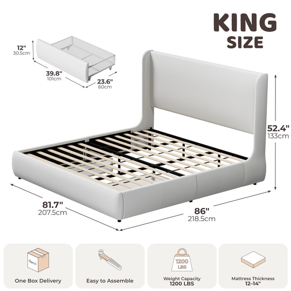 King Upholstered Wingback Storage Bed