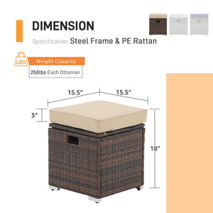 2-Piece Outdoor Patio Storage Ottomans with Cushions