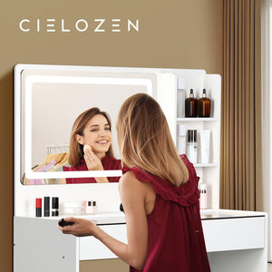 Vanity Desk with Mirror, LED Lights, 2 Drawers & Power Outlet