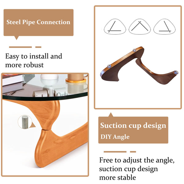 Triangle Glass Coffee Table with Wood Legs
