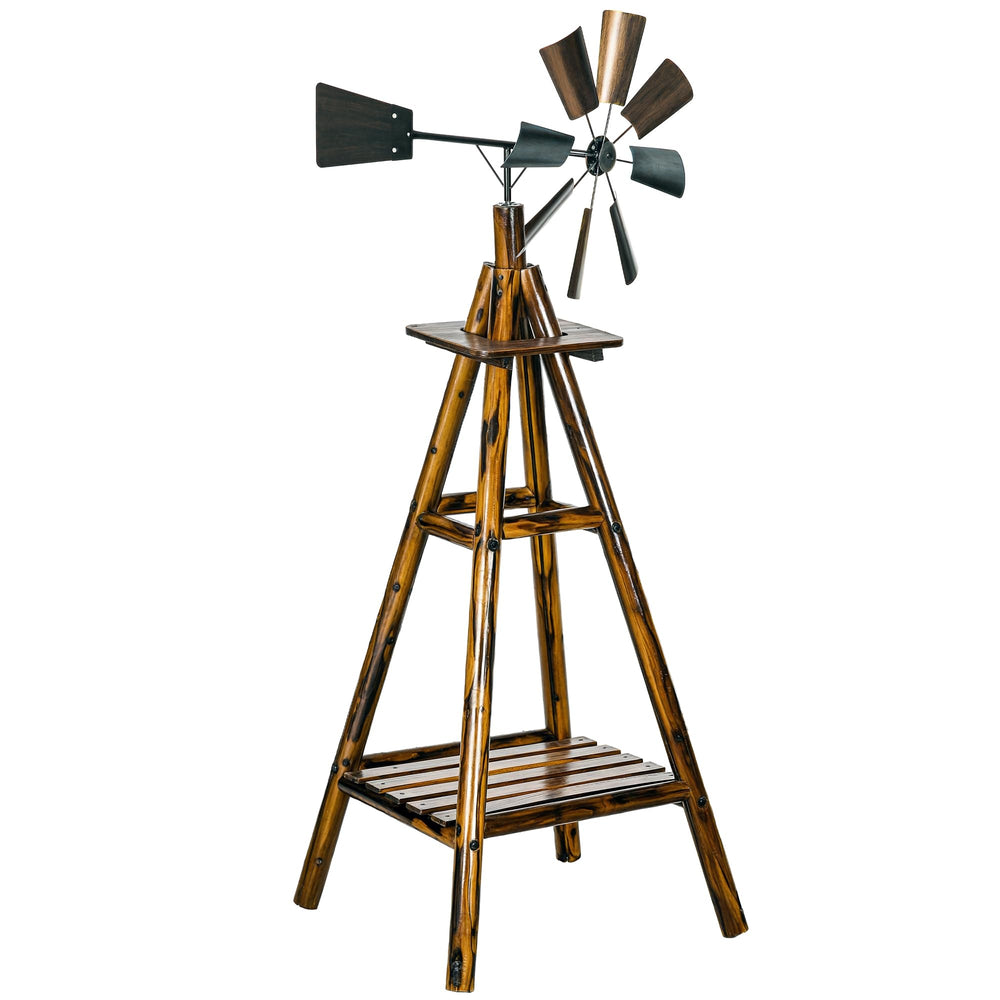 Windmill Weathervane with Bottom Shelf – Rustic Outdoor Fir Wood & Steel