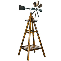 Windmill Weathervane with Bottom Shelf – Rustic Outdoor Fir Wood & Steel
