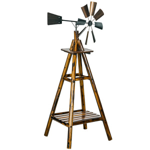 Windmill Weathervane with Bottom Shelf – Rustic Outdoor Fir Wood & Steel