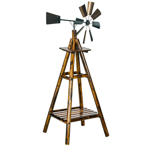 Windmill Weathervane with Bottom Shelf – Rustic Outdoor Fir Wood & Steel