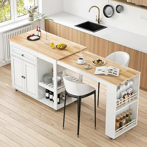Extendable Rolling Kitchen Island with Dining Table