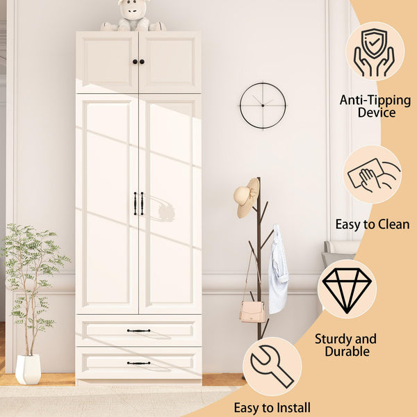 Armoire Wardrobe with Drawers & Hanging Rod