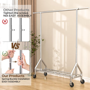 Heavy Duty Rolling Clothes Rack with Shelves & Lockable Wheels