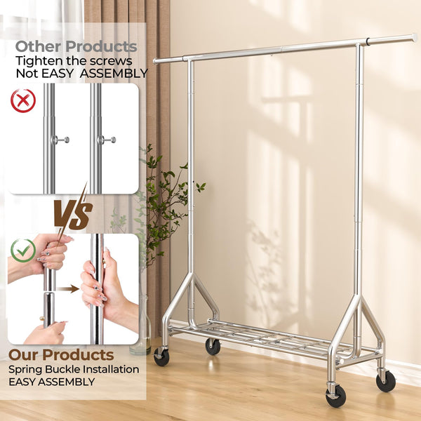 Heavy Duty Rolling Clothes Rack with Shelves & Lockable Wheels