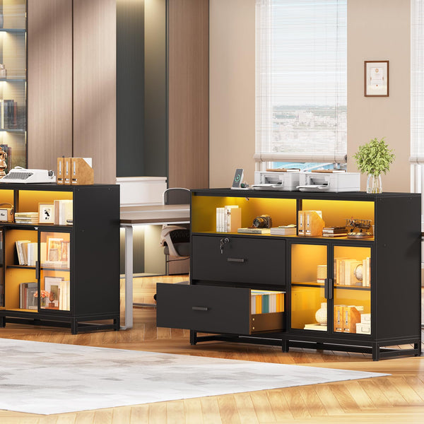 59" File Cabinet with 2 Drawers, Lock & Power Outlets