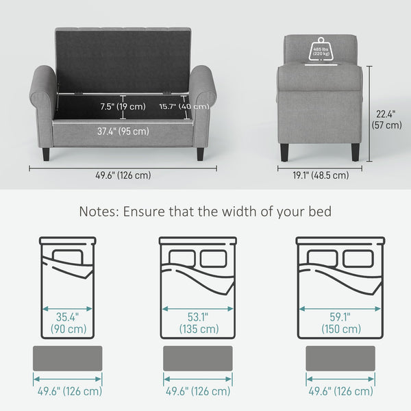 Storage Ottoman Bench with Rolled Arms & Hidden Storage