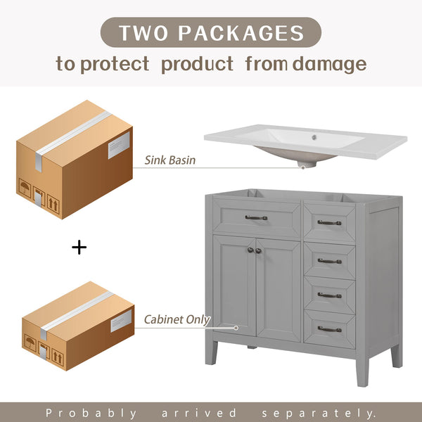 36" Bathroom Vanity with Sink, 3 Drawers & Soft-Close Doors