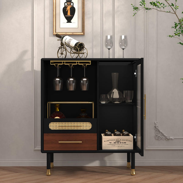 Modern Coffee Bar Cabinet with Wine Glass Rack