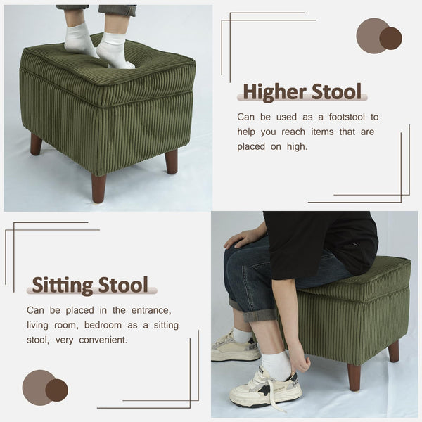FAGAGA Storage Ottoman with Adjustable Lid, Soft Step Stool, Footrest and Seat, Ottoman Foot Rest for Living Room, Bedroom, Dorm, Green